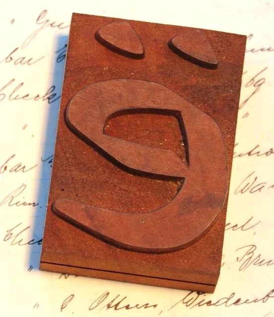letter: ë rare unused wood type letterpress printing block woodtype font antique