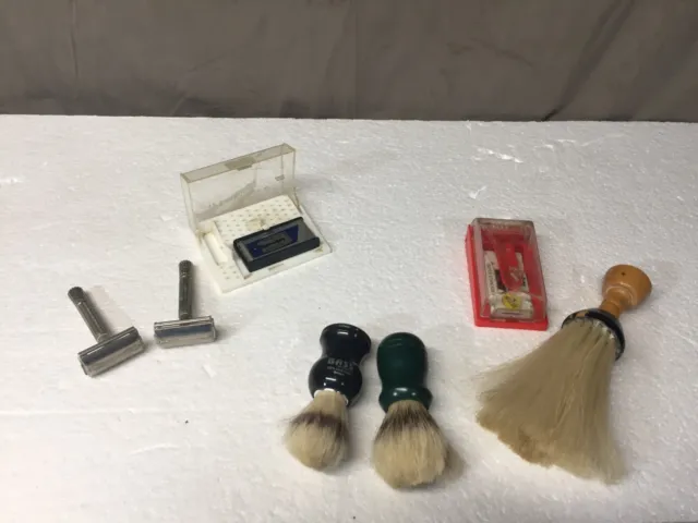 Pair of Vintage Gillette Safety Razor W/Case & Brushes