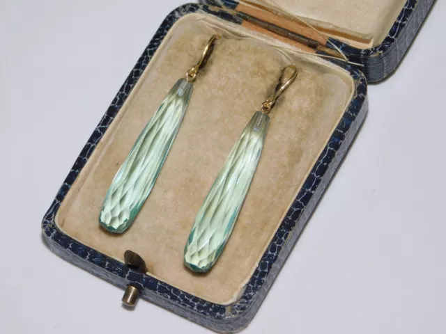 Pendientes largos de cristal de cuarzo azul aguamarina de 9 quilates 375 art deco 9 k