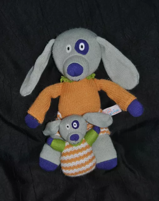 Peluche Doudou Chien LATITUDE ENFANT Lapin Tricot Gris Orange Petit Cocard  TTBE