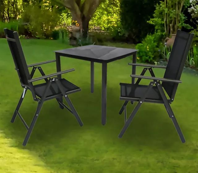 VCM 3 tlg. Set Gartenmöbel Alu Glas Gartenset Sitzgruppe Essgruppe Tisch Stühle