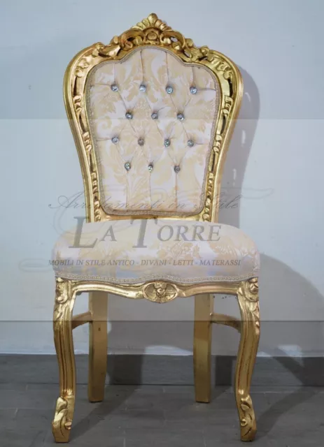 Sedia Poltrona Still Luigi XV Barocco Impero oro tessuto damascato giglio AL1826