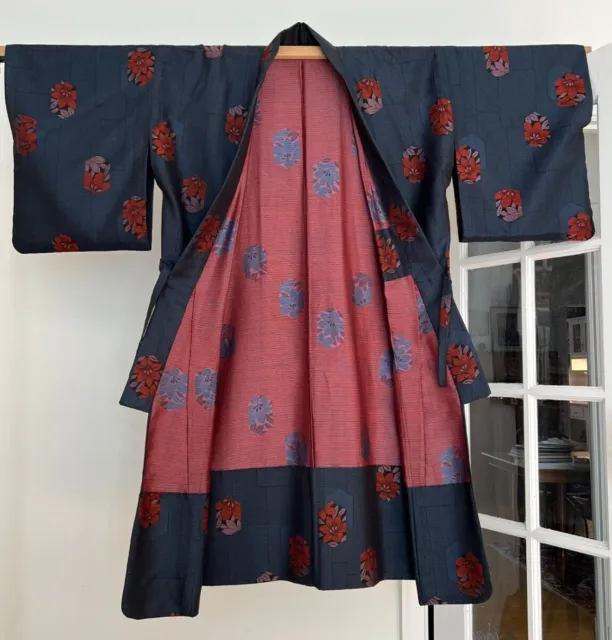Vintage Antique Japanese Kimono Haori Jacket Robe Geometric Floral Patterns