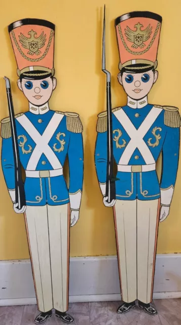 Wooden 1970's Soldiers 40" Tall Plywood Holiday Decor Christmas Nutcracker Rare