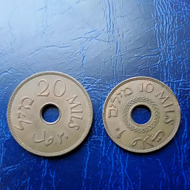 Palestine 1942 20 and 10 Mils Bronze two coins