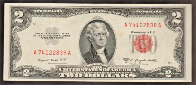 United States USA US XF Note $2 Dollar Series 1953 B Red Seal A-A