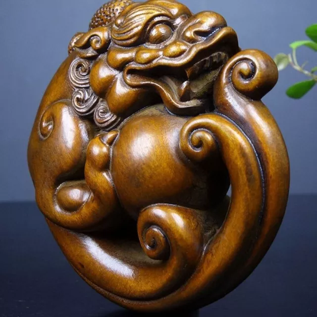 Rare Japanese boxwood hand carved dragon Figure statue netsuke collectable