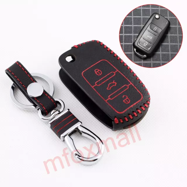 Leather Keybag House Shell Cover Keyring For VW Golf MK6 Tiguan Passat Polo Eos