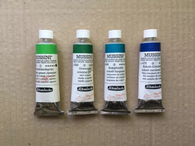 4x Schmincke MUSSINI 35ml Ölfarben Künstlerfarbe Kobaltdeckgrün Coelinblau etc.