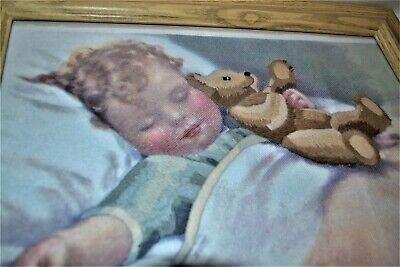 Bessie Pease GUZMANN NEEDLEPOINT Picture Child's Room Baby Sleeping w Teddy Bear 7