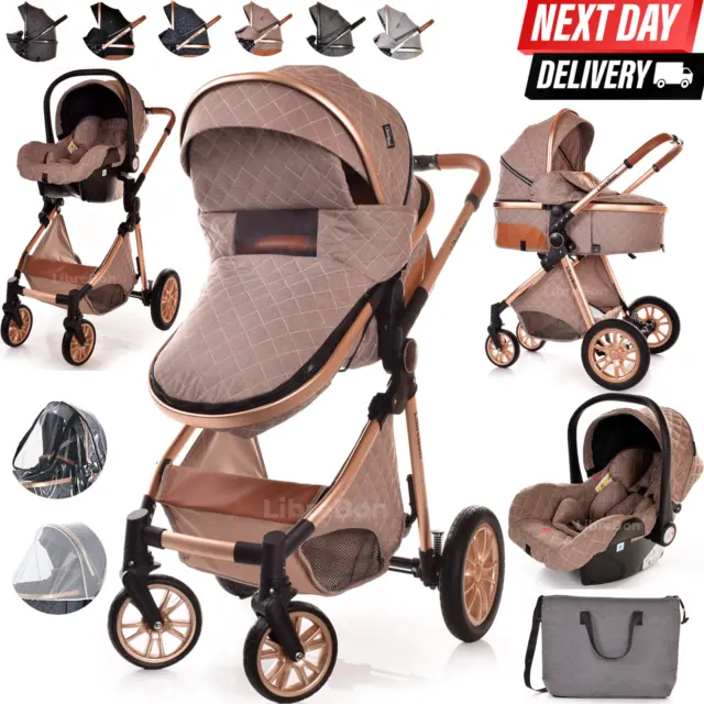Newborn Baby Pram Pushchair Buggy Stroller 3in1 Travel System Car Seat Included