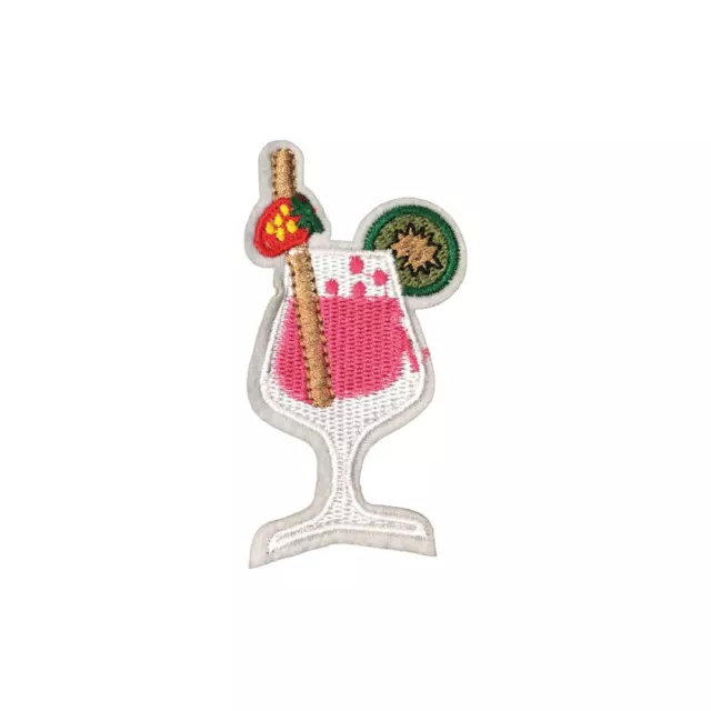 Fruity Pink Cocktail Drink (Iron On) Embroidery Applique Patch Sew Iron Badge