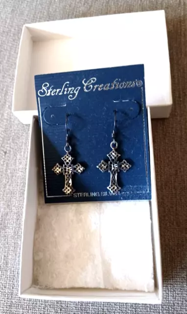 Vintage Art Deco sterling silver 925 Cross pierced earrings