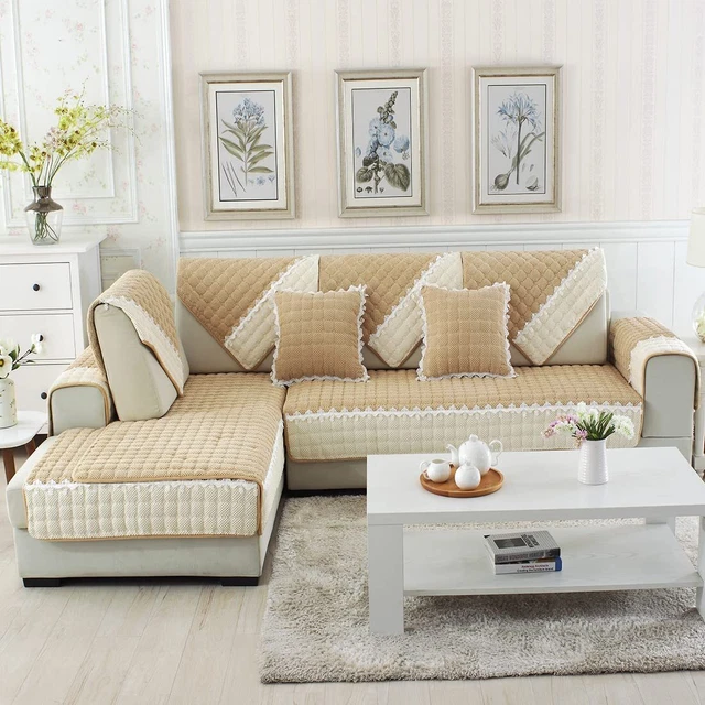 Corduroy Plaid Sofa Cover Farmhouse Color Block Sectional Couch Cover ...