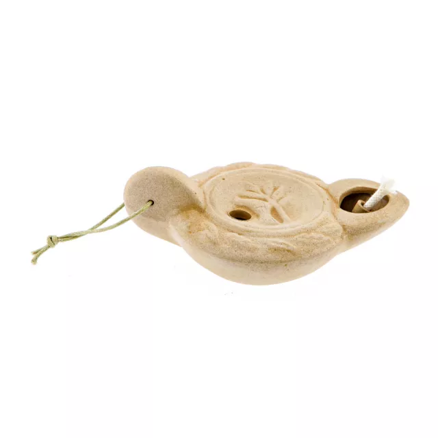 Ceramic Oil Lamp - Quality Handmade, Ancient Greek Replica - Beige, 1 Flame 2