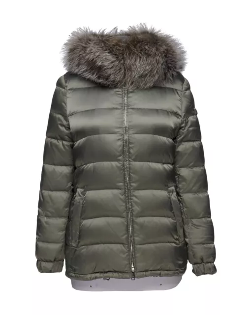 PRADA PUFFER JACKET Nylon Green Down Womens Fur Hooded Parka Size