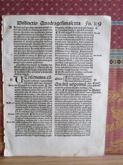 1510.-Hoja Incunable.quattuor Librorum Sententiarum Compendium.g. Vorillonis-110