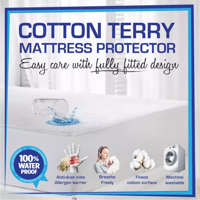 Fully Fitted Waterproof Mattress Protector-Cot/Single/Double/Queen/King-All Size