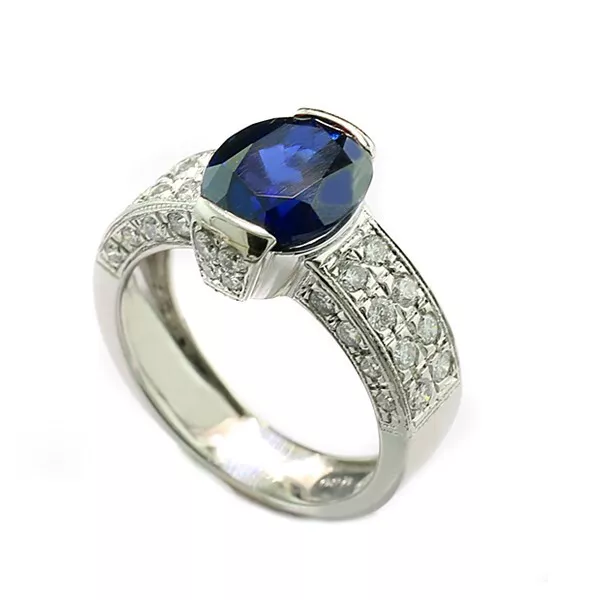 NOBEL SAPHIR BRILLANT RING NO HEAT!  3,70 ct GIA ZERTIFIKAT 900 PT WERT € 27000