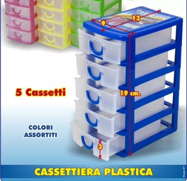 CASSETTIERA MOBILE IN Plastica Portaoggetti 5 Cassetti Colorata Cm 9X13X19H  EUR 3,55 - PicClick IT