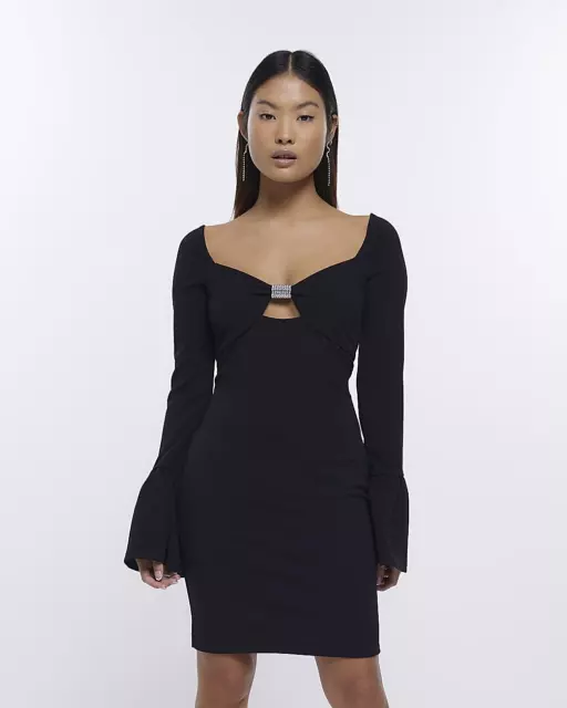 River Island Womens Black Cotton Off-shoulder Dress Petite