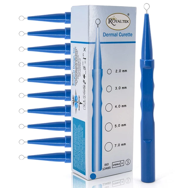 Sterile Disposable Dermal Curettes, Easy Peel Packing - Box of 10 (5.00 Mm)