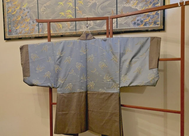 JAPANESE KIMONO / ANTIQUE MENS HAORI /KABUKI /Noh Mask /silk/Kimonohanger/2items