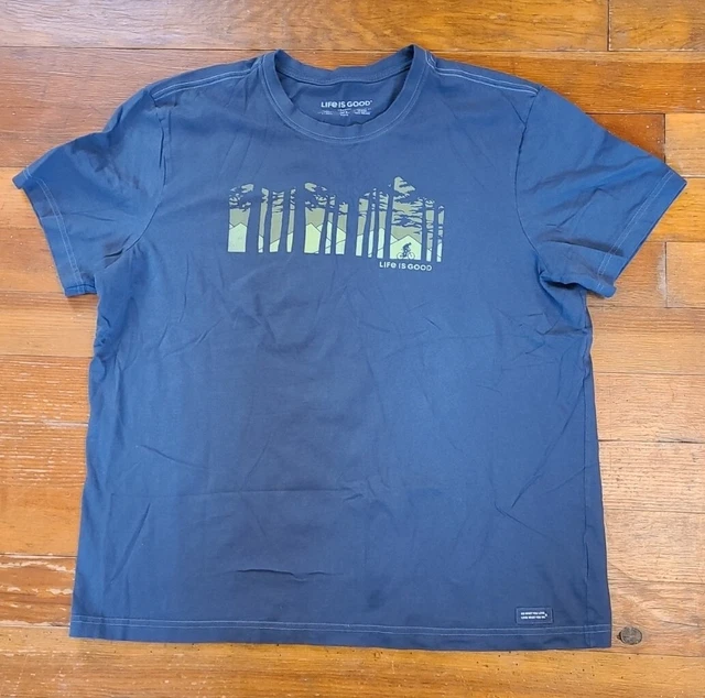 Life Is Good Shirt Mens XL Crusher Blue Trees Bike Mountains Outdoors