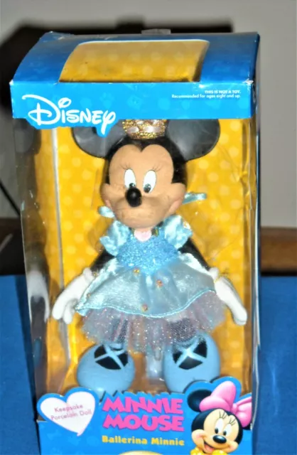WALT DISNEY Brass Key Minnie Mouse Ballerina Porcelain Doll Figurine New In Box