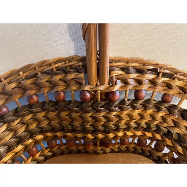 Beautiful Gathering Basket with Handle and woven in Beads   #1402 2