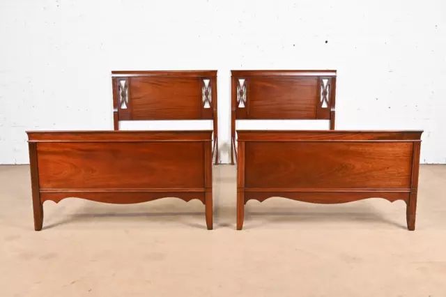 Vintage Federal Carved Mahogany Twin Beds, Pair