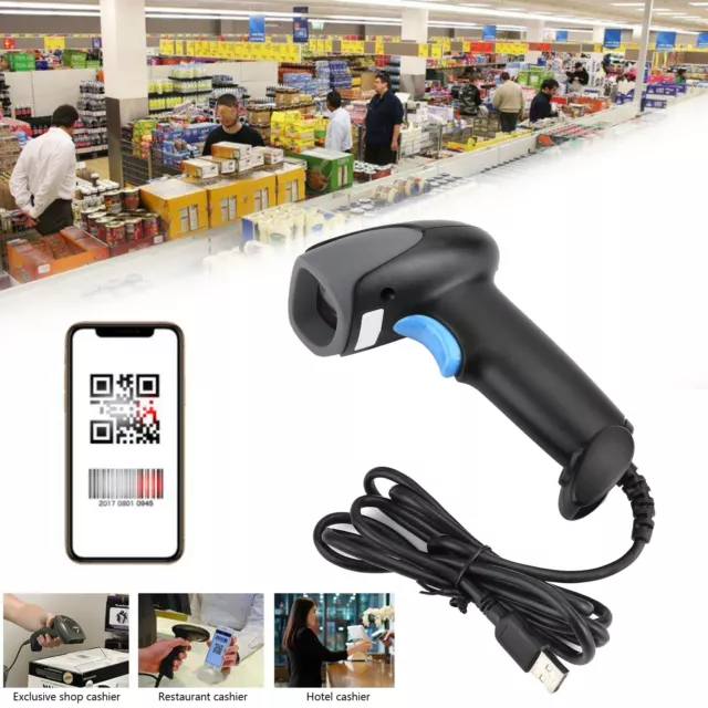 1D+2D Lettore Codice A Barre Barcode Scanner Con Cavo Usb Pistola Laser POS IT