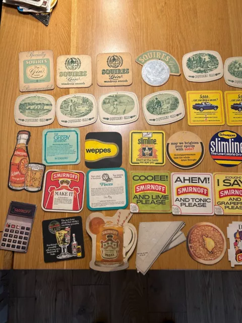 Vintage Beermats Coasters Bar Home Job Lot 60 70 80 Lot 19 Squires Smirnoff Schw