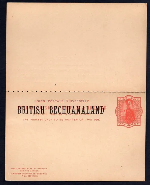 BRITISH BECHUANALAND Postal Card with Reply. 1p Victoria