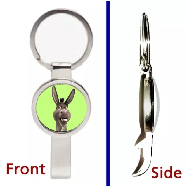 Pendentif ou porte-clés âne de Shrek ton argent ouvre-bouteille secret