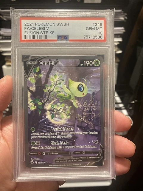 75710586 Celebi V 2021 Pokemon SWSH 245 Fusion Strike Full Art FA PSA 10
