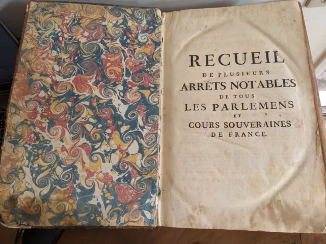 livre ancien-Recueil de plusieurs arrèts notables du Parlement de Paris,T1 -1742 3