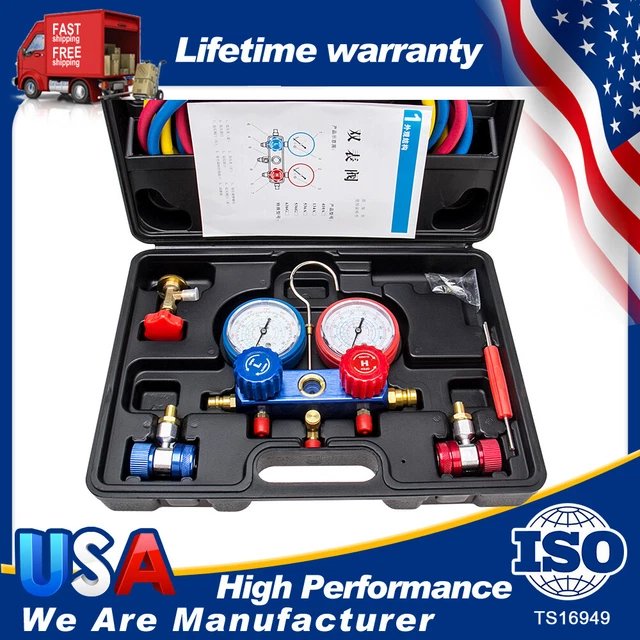 4WAY DIAGNOSTIC MANIFOLD Vacuum Gauge Set A/C AC HVAC Air Conditioner