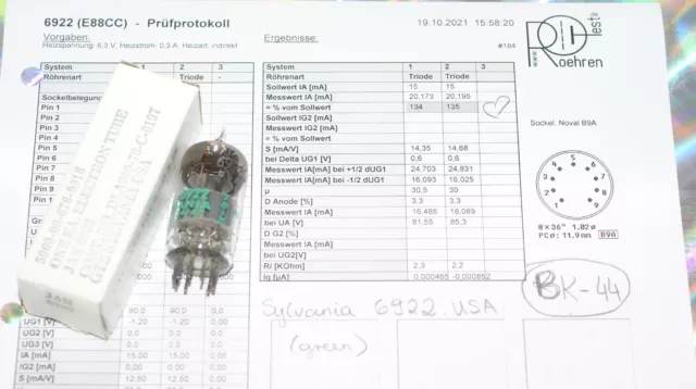 1x 6922 Sylvania Röhre Tube ULTRA BALANCED: 134+135% (E88CC, ECC88, 6DJ8, CCa) 2