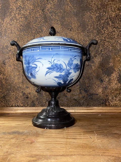 Vintage Maitland Smith Bronze and Porcelain Urn 13.5"  Console  Vessel / Bowl