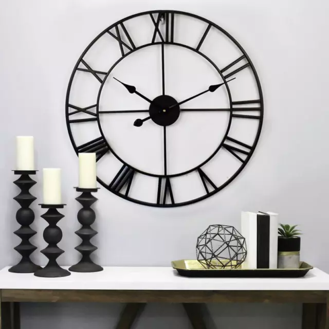 Extra Large Roman Numerals Skeleton Wall Clock Big Giant Open Face Round Home 3