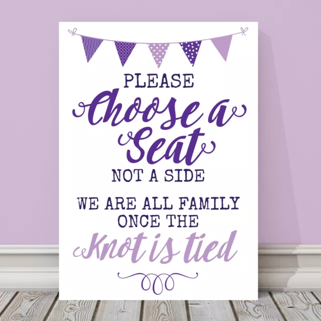 Purple & Lilac Bunting Wedding Choose A Seat Not A Side Table Sign 3 FOR 2 (PL1)