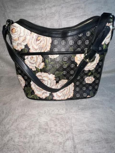 Giani Bernini Hobo Purse/Handbag Dogwoods Flowers Black & Tan