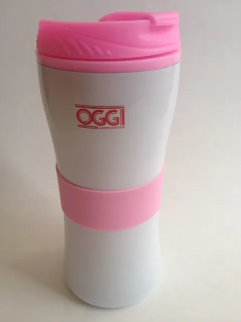 Pink OGGI Travel Mug with Pink Lid and Grip 16-Ounce Double Wall Stainless Steel