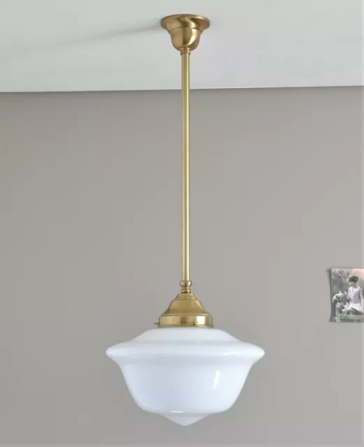 Magill-Single Light Pendant-"Old Brass"-Art Deco Schoolhouse Shade-Kitchen Bench