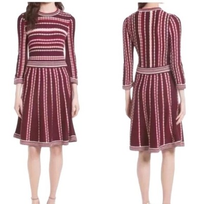KATE SPADE NEW YORK SCALLOP STRIPE KNIT DRESS-retail $378 sz L