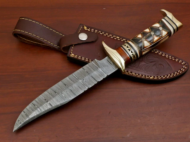Rody Stan CUSTOM HAND MADE DAMASCUS BLADE HUNTING BOWIE CAMPING KNIFE - BRASS..