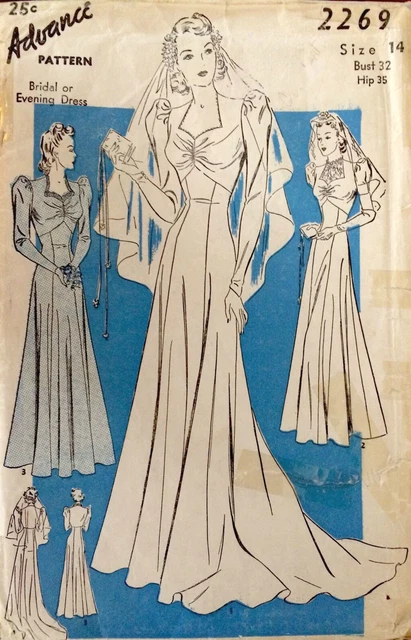 1940S WW2 VINTAGE Sewing Pattern B32 BRIDAL & EVENING DRESS with TRAIN  (1538R) £20.99