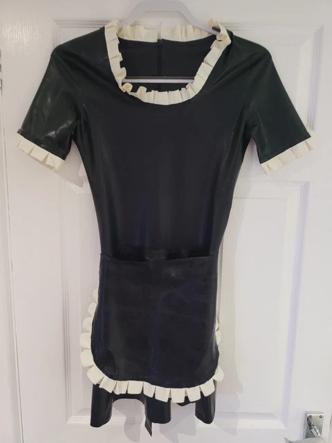 NEW LATEX RUBBER Maid Dress Uniform with Apron Sissy waitress Servant ...