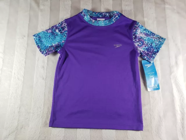 Speedo Block Burn 50+ UPF S/S Swim Tee Top Girls Size XS (5/6) Purple NWT